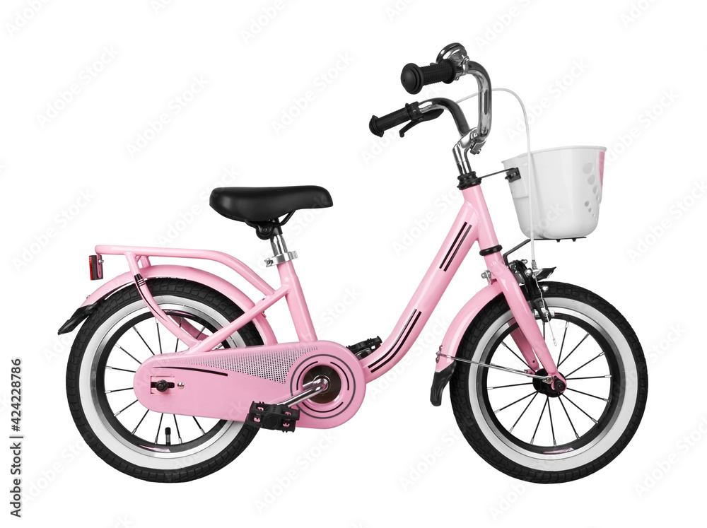 Pink kids bike isolated