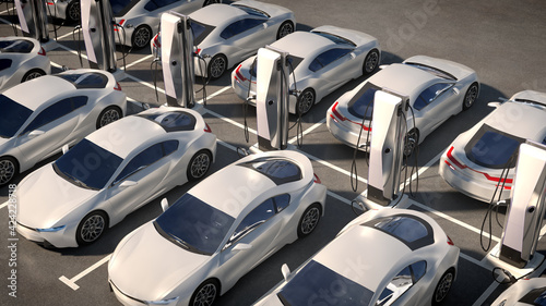 Parking electric cars. Charging stations, fast charging cars. 3d illustration photo
