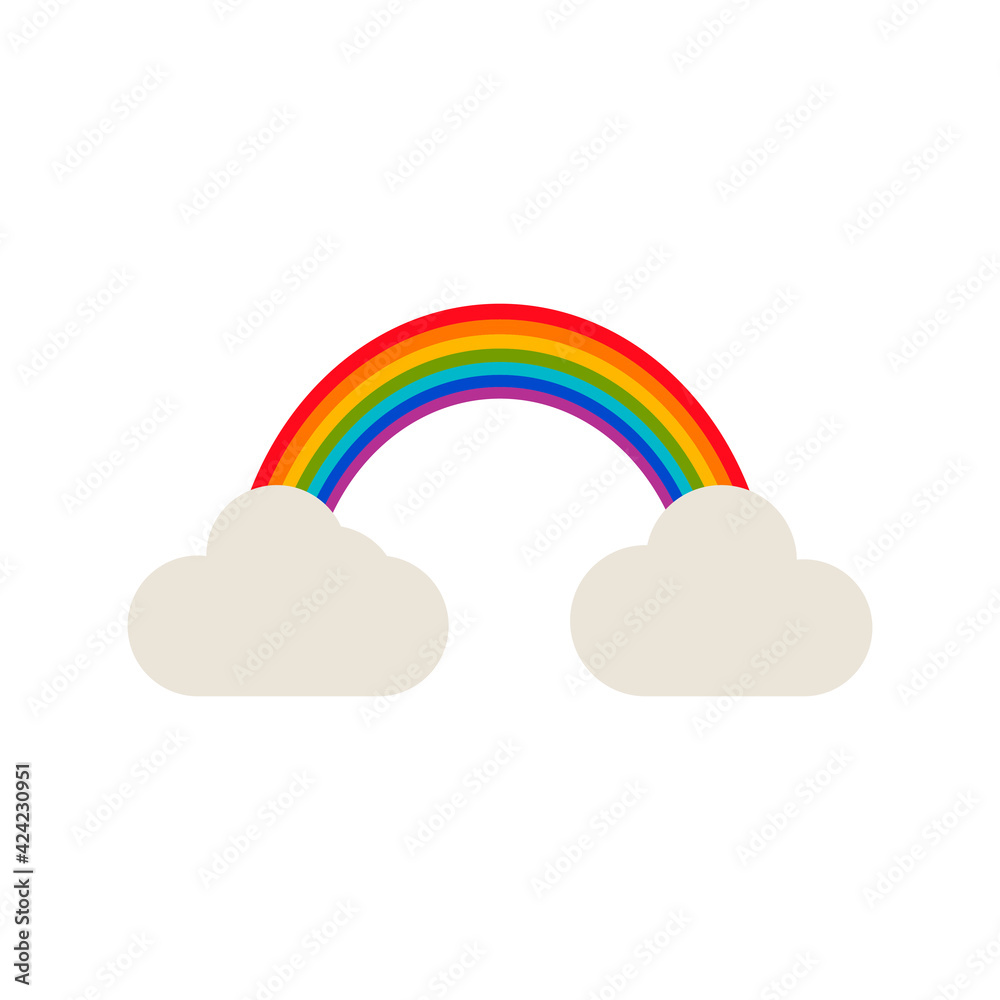 Rainbow icon in the clouds, vector illustration isolated on white background
