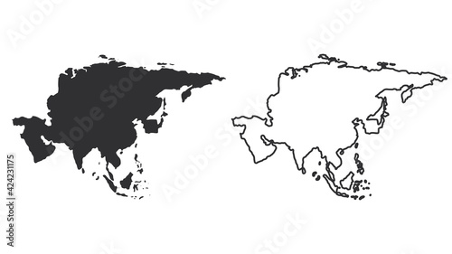 Silhouettes of the continents of Asia. Continent map template. Vector illustration