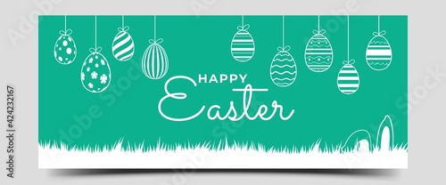 Easter Horizontal banner design. Modern banner design with grass and egg illustration. Usable for web banner  background  and greeting card.