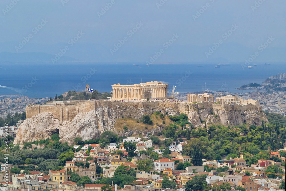 Greece, Athens panorama with Parthenon on Acropolis hill scenic view