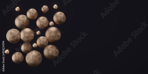 3d render of textured metallic spheres on dark background 