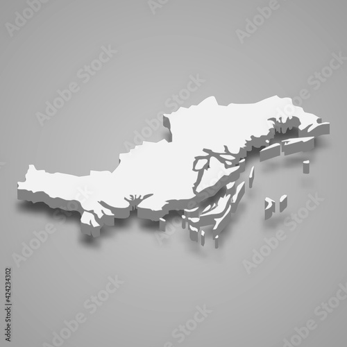 3d isometric map of Quang Ninh Province of Vietnam