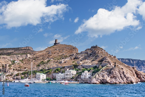 Mount Krepostnaya with the ruins of the medieval Genoese fortress Chembalo, Balaklava region of Sevastopol, Crimean peninsula