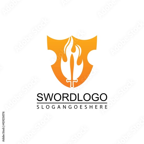 Sword Fire and Shield Logo Vector Template Design