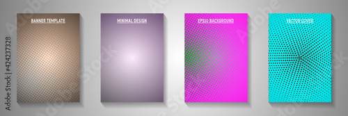 Minimal circle faded screen tone cover templates vector set. Business booklet perforated screen