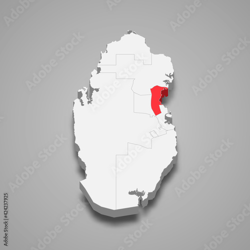 Al Daayen region location within Qatar 3d map