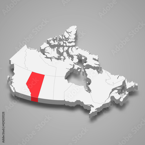 Alberta region location within Canada 3d map