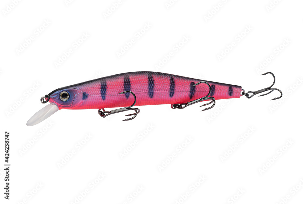 Wobbler with hooks for fishing as bait for fish, which is used for spinning. Fishing tackle for a fisherman. Wobbler with hooks for fishing as bait for fish, which is used for spinning. Fishing tackle for a fisherman.