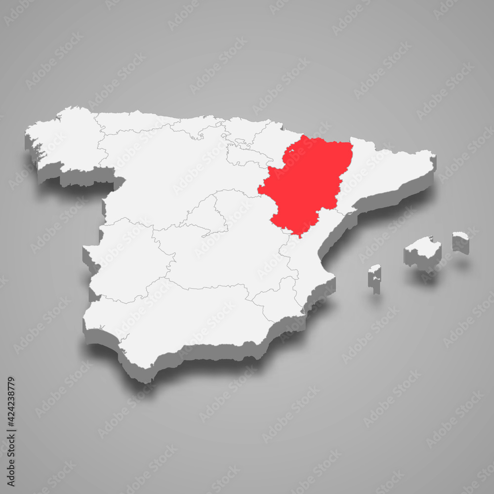 Aragon region location within Spain 3d map Aragon region location within Spain 3d map