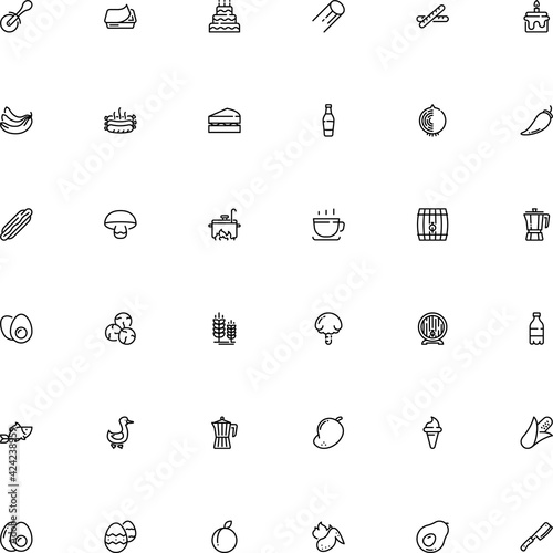 icon vector icon set such as: liter, mango, can, iron, ocean, soup, onion, swim, cow, wild, seafood, slicer, stainless, copper, herbs, cannelloni pasta shape, winery, carbohydrate, line art, frozen