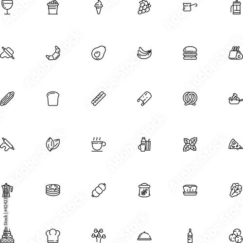 icon vector icon set such as: tray, colored, chop, vintage, catering, dog, flame, croissant, job, baker, lunchbox, herbs, brandy, sack, avocado, decaf, standing, calories, polystyrene, profession