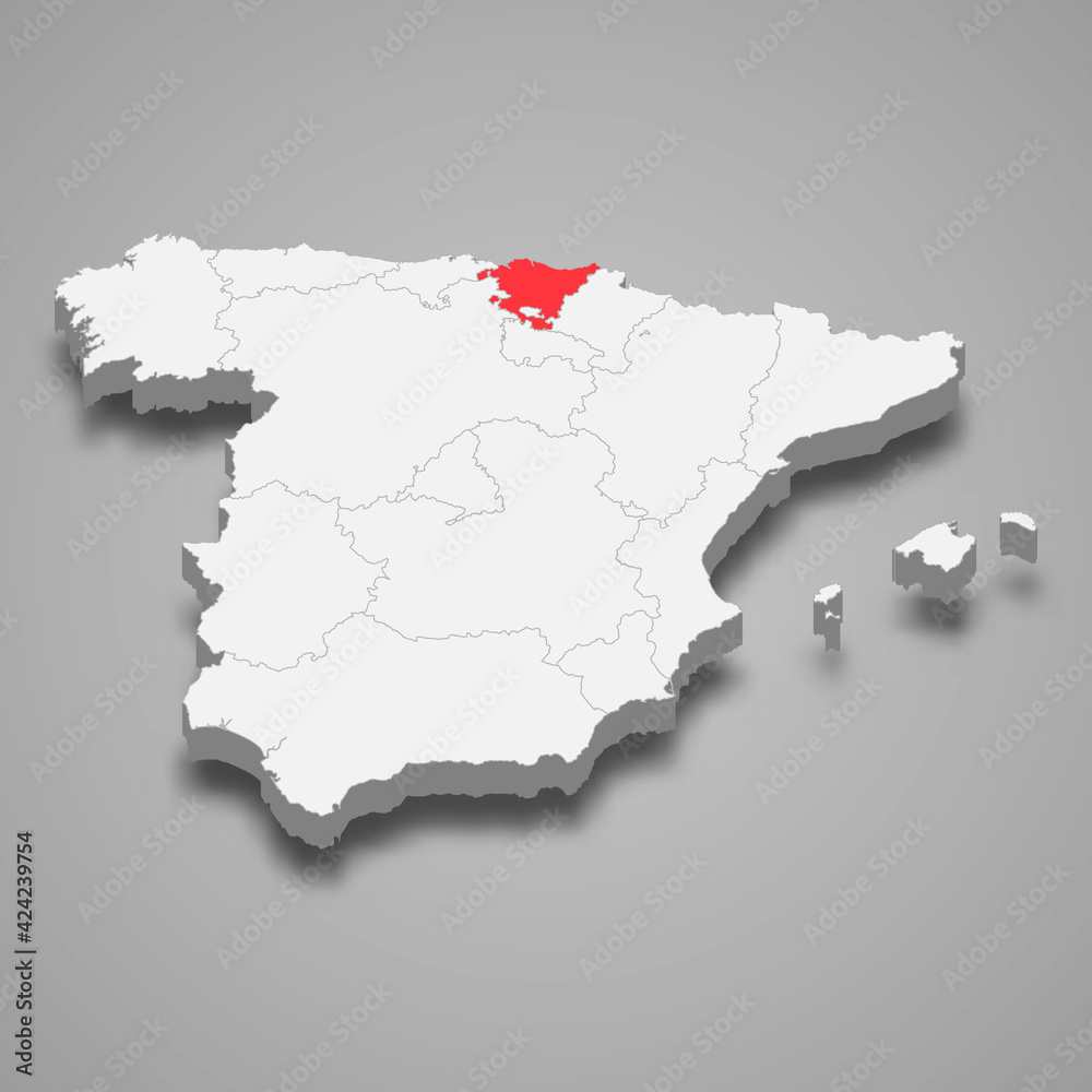 Basque Country region location within Spain 3d map