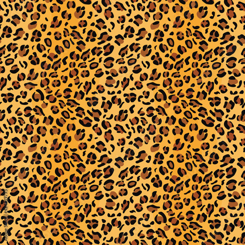 Leopard skin seamless pattern. Jaguar, cheetah texture. Bright abstract wild cat animal background. Raster