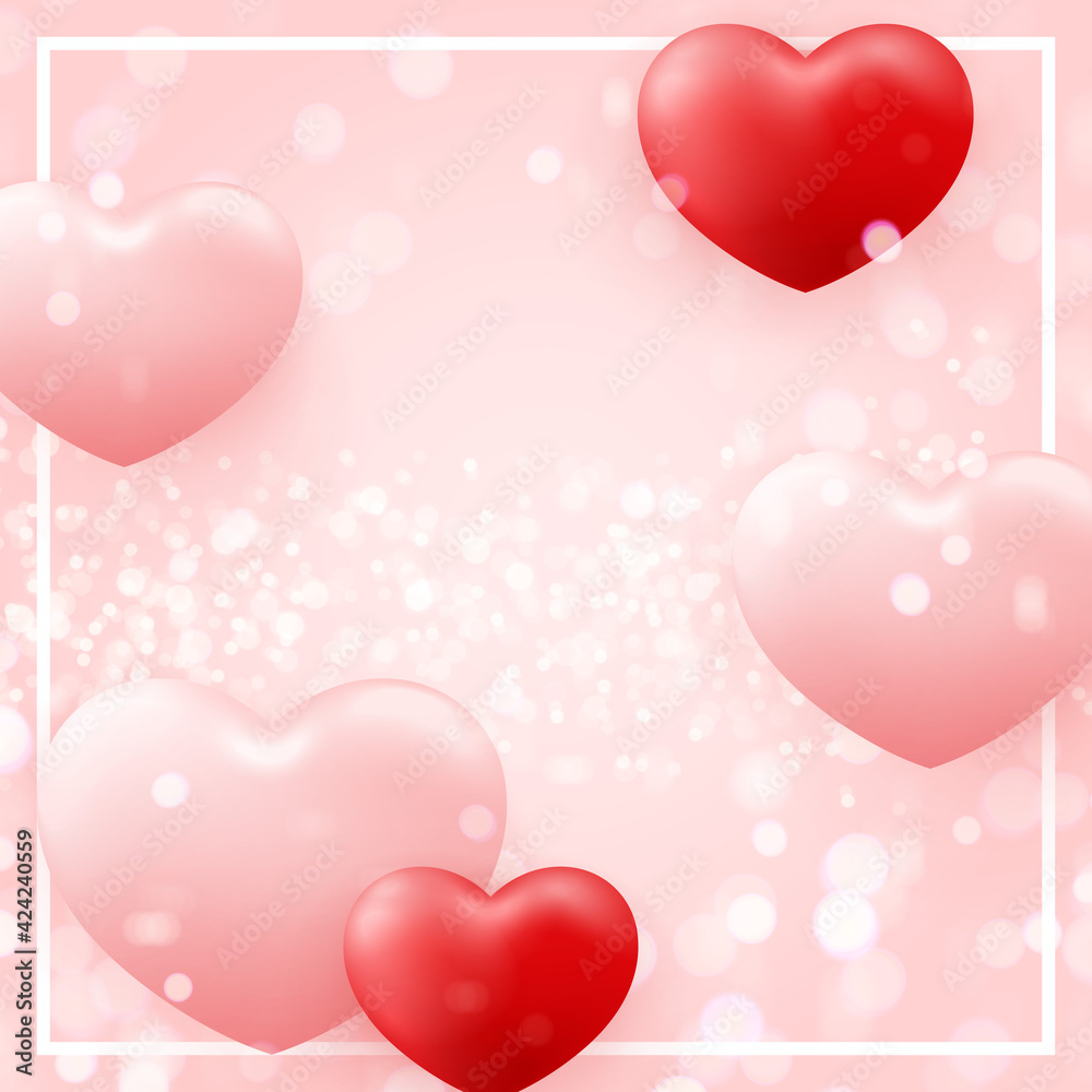 Cute pink love heart shpae balloon with shining bokeh background