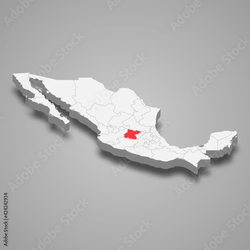 Guanajuato region location within Mexico 3d map