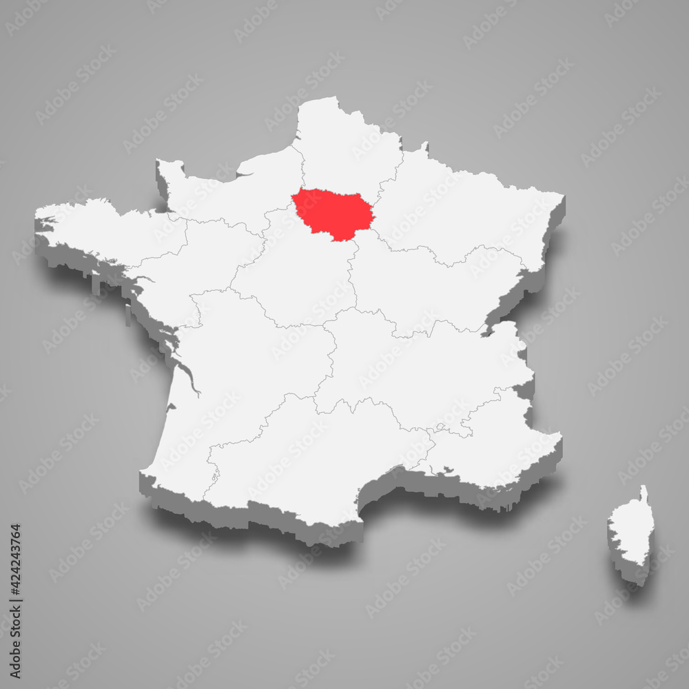 Ile-de-France region location within France 3d isometric map