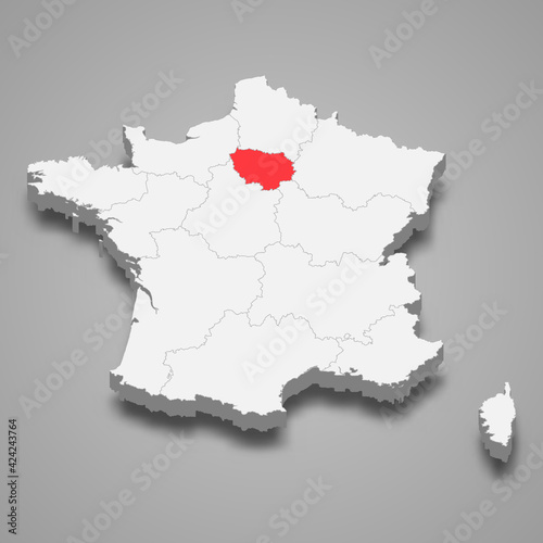 Ile-de-France region location within France 3d isometric map