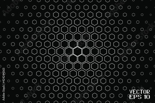 Abstract Seamless Black and White Geometric Pattern with Polygons. Contrasty Optical Psychedelic Illusion. Spotted Hexagonal Texture. Vector Illustration