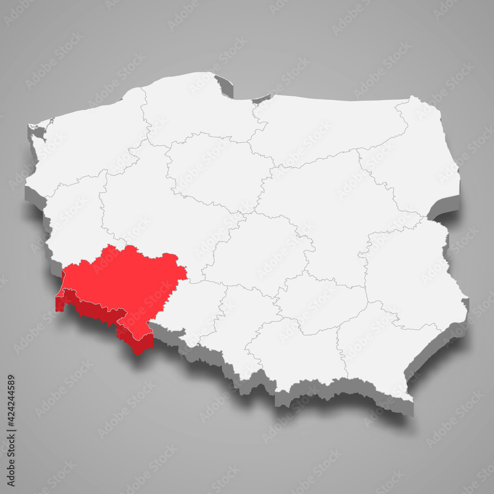 Lower Silesia region location within Poland 3d map