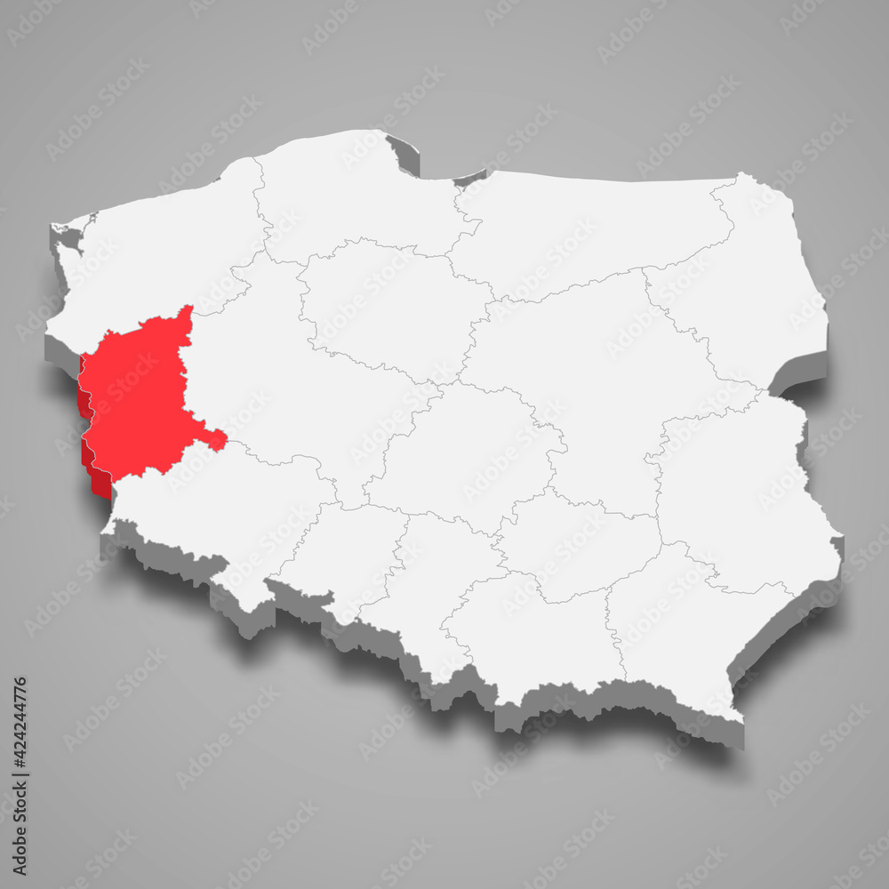 Lubusz region location within Poland 3d map
