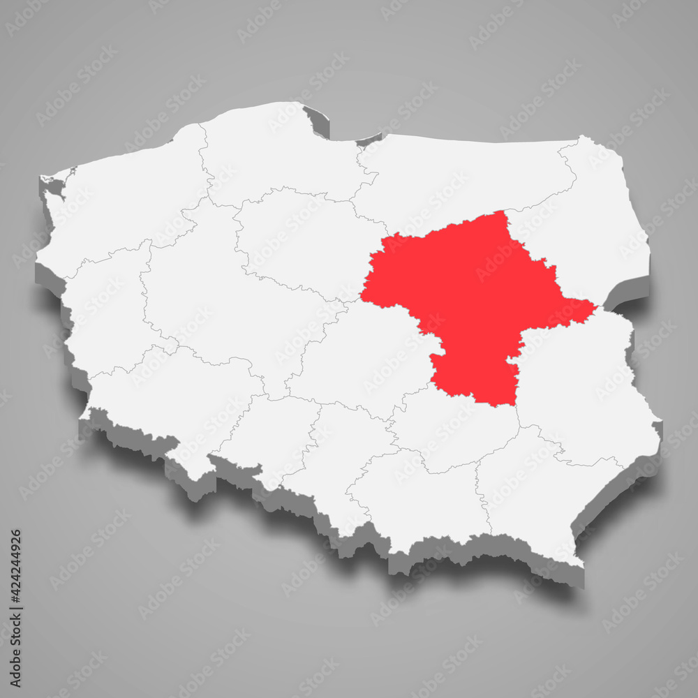 Masovia region location within Poland 3d map