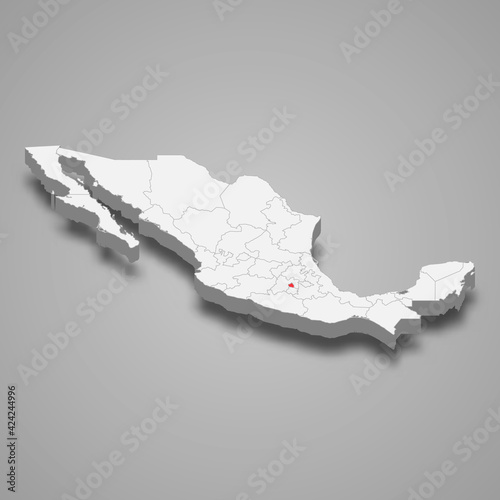 Mexico City region location within Mexico 3d map