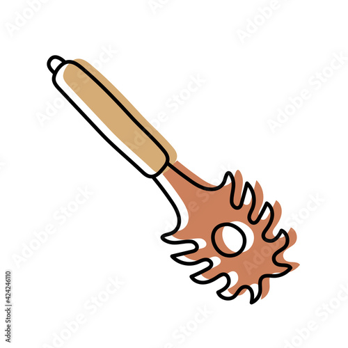 Spaghetti spoon. Kitchenware sketch. Doodle line vector kitchen utensil and tool. Cutlery illustration
