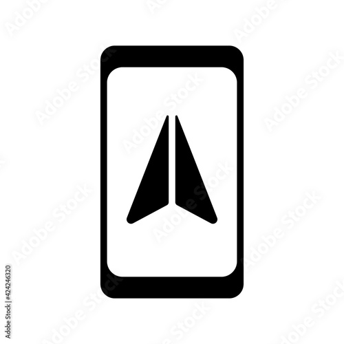 Smartphone with navigator glyph icon. Navigation sign