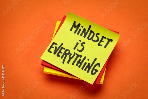 mindset is everything reminder note - success and personal development concept