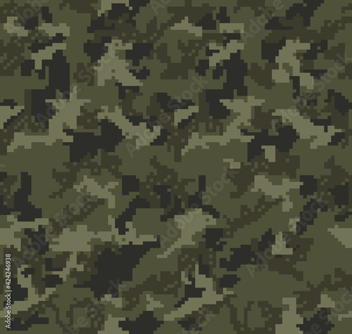  forest pixel camouflage pattern seamless background. Army hunting texture