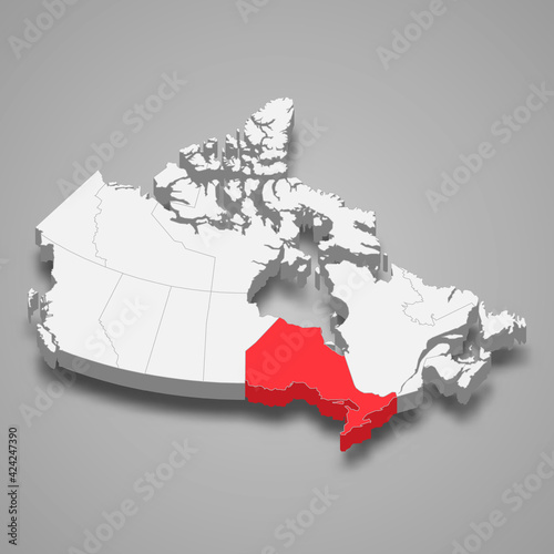 Ontario region location within Canada 3d map