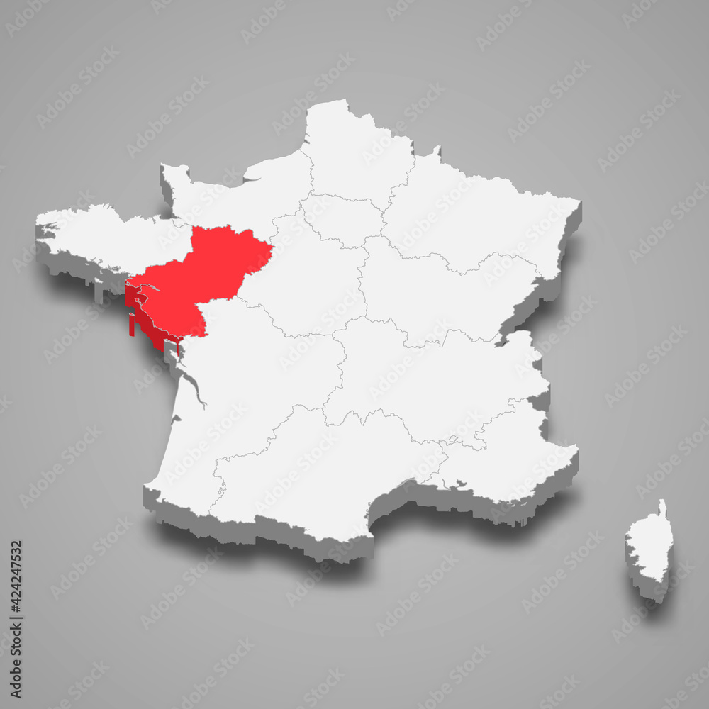 Pays de la Loire region location within France 3d isometric map
