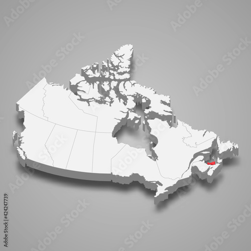Prince Edward Island region location within Canada 3d map