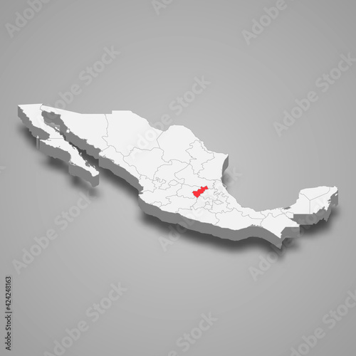 Queretaro region location within Mexico 3d map