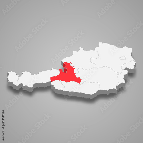 Salzburg region location within Austria 3d map