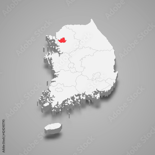 Seoul region location within South Korea 3d isometric map
