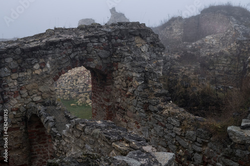 castle ruins covered in fog