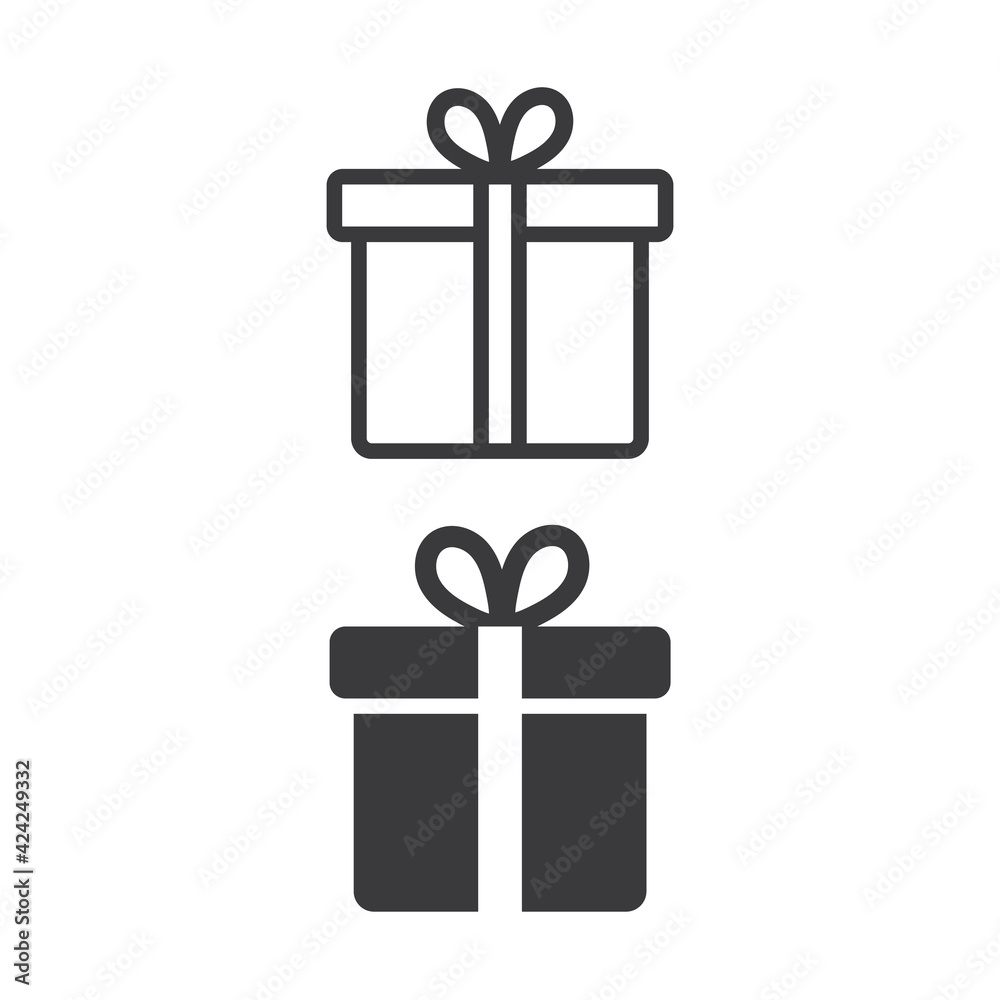 Two gifts in white and black, icon. Two gifts in white and black, icon.