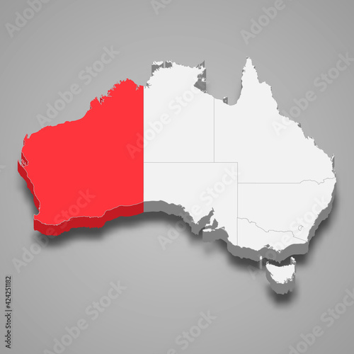 Western Australia region location within Australia 3d map
