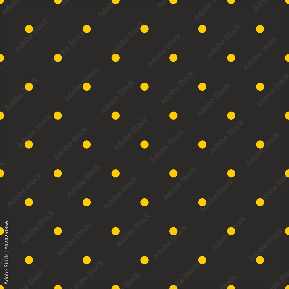 Tile vector pattern with yellow polka dots on grey background