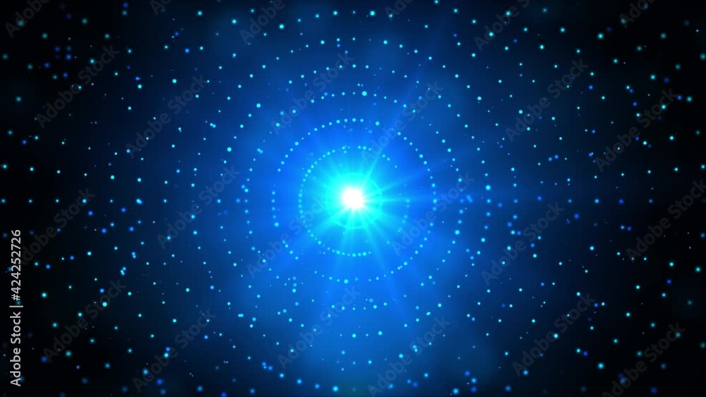 4K Blue technology wave particles is a spectacular motion, blue light particles rising. Wave particles are constantly moving, technology background video, elegant particle light, stage performance.