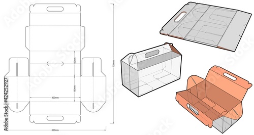 Cake Box with handle and Die-cut Pattern. The .eps file is full scale and fully functional. Prepared for real cardboard production.