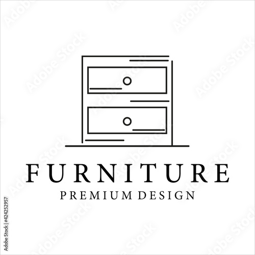 furniture minimalist line art vector illustration template design . drawer or cupboard logo design minimalist line art linear concept template design for furniture business