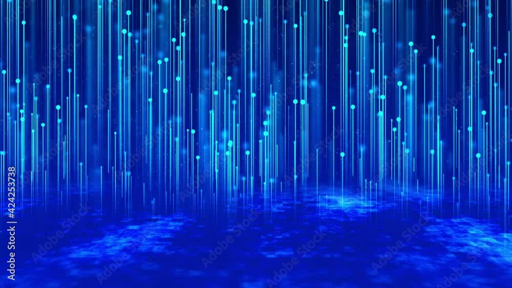 4K Blue technology wave particles is a spectacular motion, blue light particles rising. Wave particles are constantly moving, technology background video, elegant particle light, stage performance.