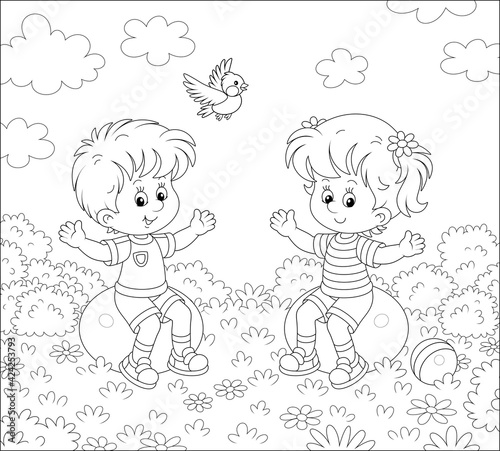 Cheerful cute little kids d...
