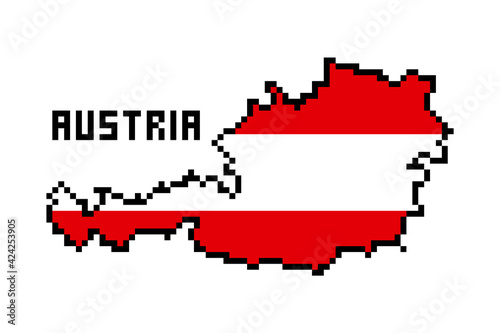 2d 8 bit pixel art Austria map covered with flag isolated on white background. Old school vintage retro 80s, 90s platform computer, video game graphics. Slot machine design element. Country geography.