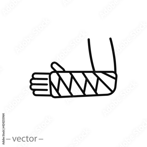 elastic hand bandage icon, fracture or injury, gypsum, burn or wound arm, broken wrist, thin line symbol on white background - editable stroke vector eps10