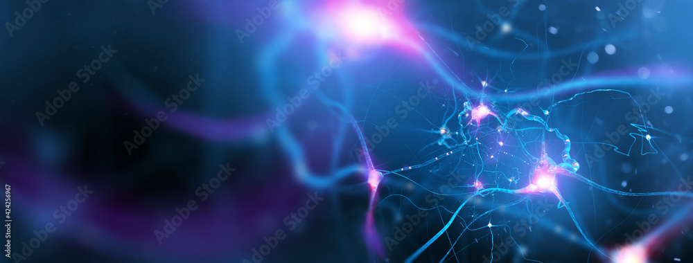 Nerve cells background with copy space (3d microbiology render banner) - obrazy, fototapety, plakaty 